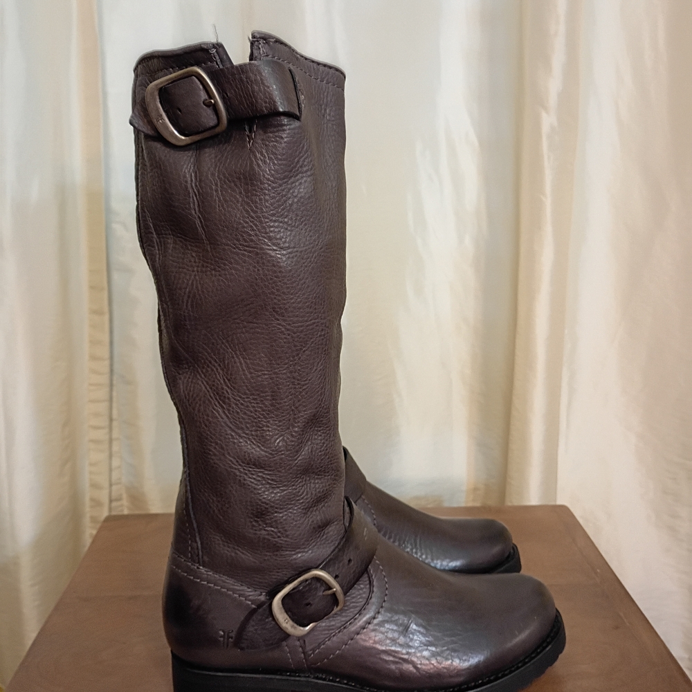 Frye Gray Leather Moto Boots
